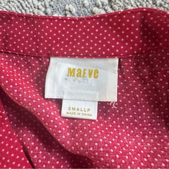 Maeve Anthropologie Chatham Blouse Polka Dot Top Red white buttons XS - Picture 4 of 12